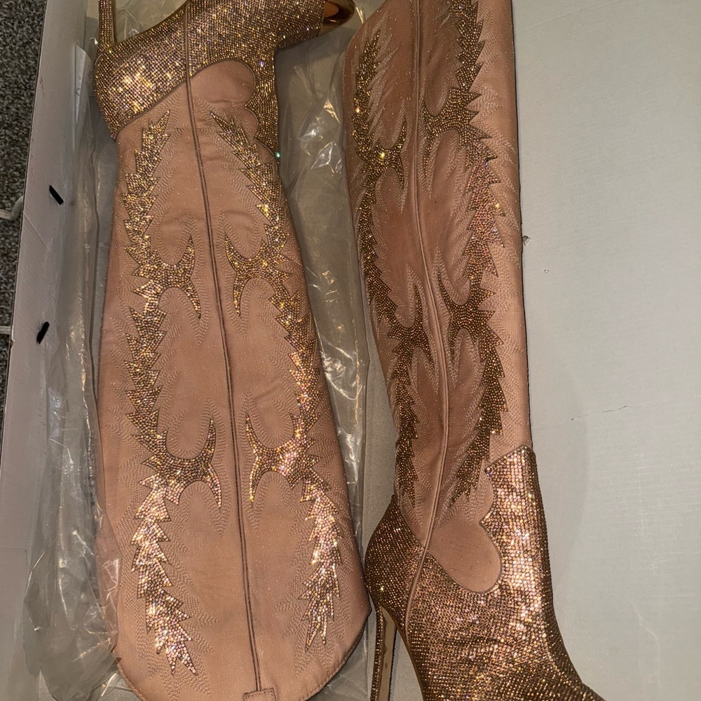 Gianni Bini Rose Gold Embellished Heeled Boots